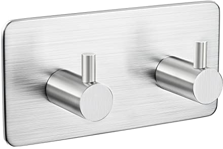 Aikzik Handtuchhalter ohne Bohren, wasserfeste Klebehaken, Haken selbstklebend als Wandhaken, Handtuchhaken Edelstahl für Bad und Küche, Silber