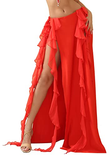 ROYAL SMEELA Dam magdansskjol magdans kjolar för orientalisk mage dans kostym outfit vuxen, Färg: röd, L