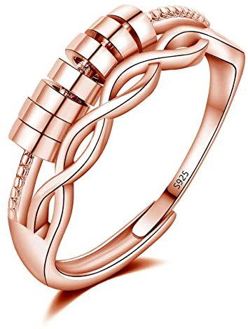 Josfeva Silber Anxiety Rings, 925 Sterling Silber Angst Ring, Offen Einstellbar Anti Stressring Dekompressionsringe mit Band, Unendlichkeit Angstring Fidget Ringe Zappelring für Anxiety Damen Mädchen
