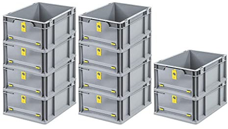 SuperSparSet 10x Eurobox NextGen Insight Cover | HxBxT 17x30x40 | 16 Liter | Niedrig/Gelb | Eurobehälter, Transportbox, Transportbehälter, Stapelbehälter
