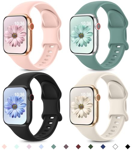Higgs 4 Pack Sport Straps Compatible with Apple Watch Straps 11 10 42mm 40mm 41mm 38mm Women Men, Soft Silicone Strap Replacement Watchbands for iWatch SE Ultra 3 2 1 Series 9 8 7 6 5 4