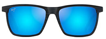Maui Jim Men's & Women's One Way Polarized Rectangle Sunglasses, Dark Navy Stripe/Blue Hawaii Polarized, Extra large Fit