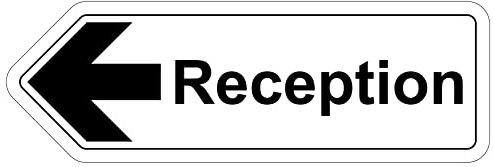 V Safety Shaped Safety Sign - Reception Arrow Left - 450X150-1MM Rigid Plastic