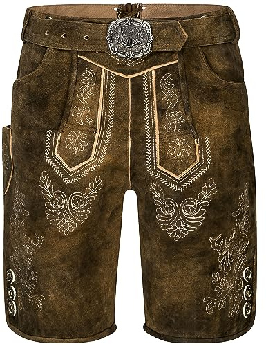 TR Martha Premium getläderbyxor med bälte och remmar i vacker lera färg i antik look i storlekarna 46 till 60, Antiq, 46W