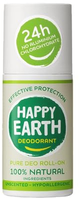 Happy Earth Déodorant - Pour Hommes et Femmes - Déo Roll-On - 100% Ingrédients Naturels & Végan - Non Parfumé - 75 ML