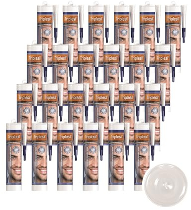 Triplesil Premium Silikon Dichtstoff – 24 ×310 ml Sanitärsilikon für Fenster, Bad & Küche –Wasserbeständig–zum Abdichten-DIY Dichtmasse Innen & außenbereich (24x transparent)
