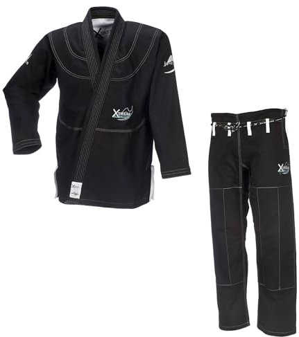 Ju-Sports BJJ-Anzug Xtreme Superlight C19 Schwarz I Superleichter Brazilian Jujutsu Anzug kontrastierenden Nähten & edlen Stickverzierungen I 100% Baumwolle I A4