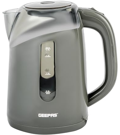 GEEPAS Illuminating Electric Kettle | 1.7L Cordless Jug Kettle with LED Lighting for Hot Water Tea or Coffee | Boil Dry Protection & Auto Shut Off | Swivel Base with Auto Lid Open | 2200W Grey