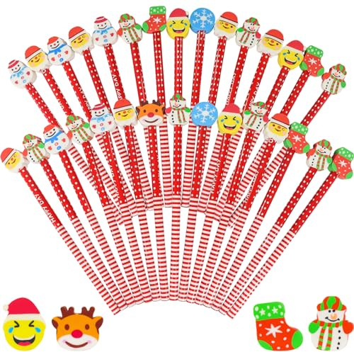 Annhao 30 piezas Lápices Navideño para Niño, lápices para Niños, lápiz con Goma de Borrar, Lápiz de Madera para Niños Fiesta de Regalo Cumpleaños