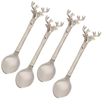 Set of 4 Spoons Featuring Stag Deer Head with Antlers - Decorative Teaspoon, Ideal for Jam, Condiments, Mustard and chutneys