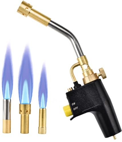 Trsaow MAPP - Torcia a gas a propano, con 3 ugelli, resistente, CGA600, certificata MAP/propano TUV, per saldatura e barbecue, fiamma regolabile, blocco di sicurezza