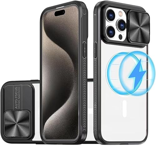 Fodral för iPhone 14 Pro Transparent Magnetism Skydd, Kameraskydd Glidande Ultratunn Hård Hård Stöttålig Reptålig Halkfri Stöttålig Skyddshölje Svart