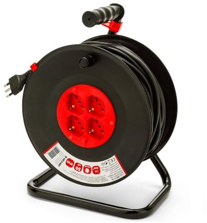 PROLUNGA ELETTRICA 50 METRI CON AVVOLGICAVO H05VV-F 3G1,5 mm² CON 4 PRESE SCHUKO 10/16A 2P+T 220V MONOFASE SPINA 16A 3200W MARCA VELAMP