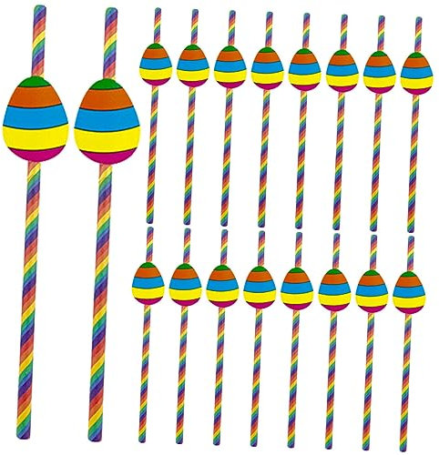 minkissy 40pcs Easter Egg Straws Paper Drinking Straws Hen Rainbow Birthday Party Decorations
