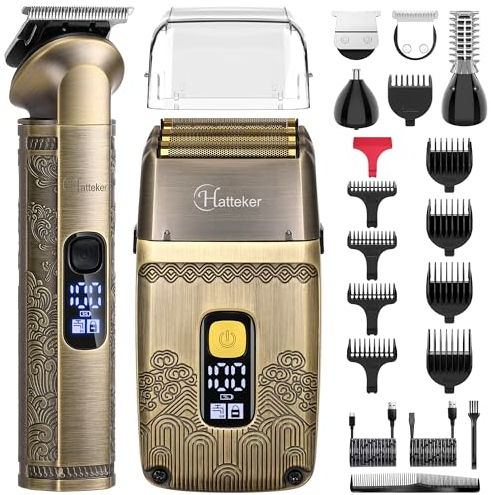 Hatteker Men's Beard Trimmer Professional Hair Clipper Set Electric Hair Shaver Razor Trimmer for Body Nose Ear Hair Grooming Kit Foil Shavers with Triple Blades Cordless Waterproof