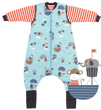schlummersack Sacco nanna estivo con piedi, 1 Tog, sacco a pelo con gambe e polsini allungati, sacco a pelo per bambini, estate, primavera, con maniche, pirati, 90 cm
