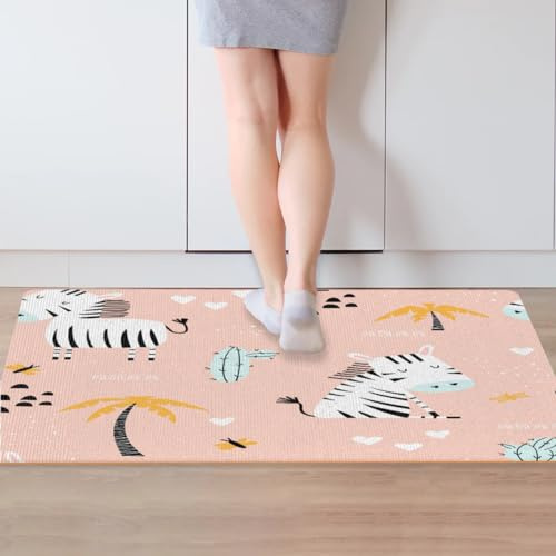 Zebra Cactus Kitchen Mats for Floor Non-Slip Absorbent Kitchen Runner Rug Washable Indoor Door Mat Standing Mat for in Front of Sink Bathroom Entryway 20.7x30.6