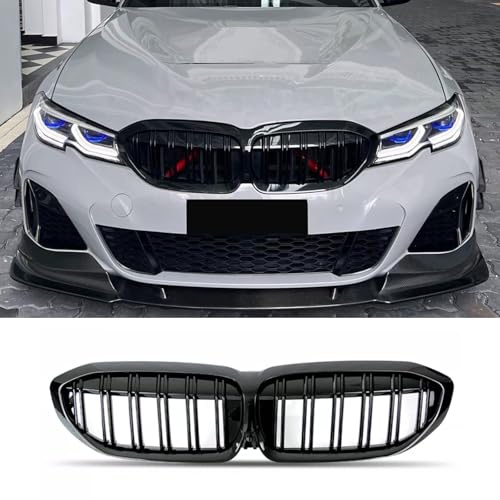 Hengjiayao Nieren Schwarz Kühlergrill für BMW 3er G20 G21 vor-Lci 2019-2022 | Streifen Nieren Schwarz Grill Glanz Doppelsteg Sport ABS Kühlergrill Gitter Frontgrill Kühlergitter