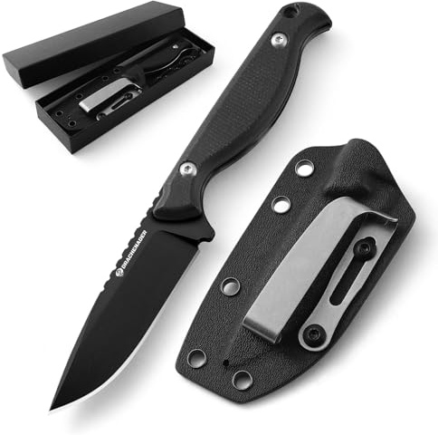 DRACHENADER coltello da cintura GT3 fisso Outdoor, coltello da sopravvivenza a codolo pieno piccolo con manico in micarta, incluso fodero in Kydex e confezione regalo, completamente nero