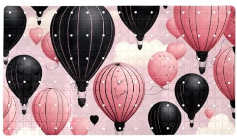 Love Art Pink Balloon rutschfeste Badewannenmatte, schnell trocknend, extra lang, PVC-Material, sichere Saugnäpfe, ideal für Nassbereiche, Sicherheit und einfache Reinigung