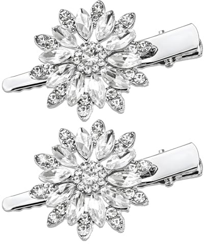 Haarschmuck Damen Silber 2 Stück Glitzer Haarspangen Hochzeit Strass Haarspange Braut Kristall Haarspangen Silber Damen Blumen Design Rhinestone Haarclips für Frauen Haarklemmen mit Strasssteinen