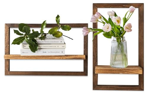 BlyeMichdi Floating Shelf Bohemian Hanging Shelf, Floating Shelves for Wall, Set of 2 wooden shelves,kitchen shelves wall mounted for Living Room, Bedroom, Kitchen, Office, Study, Rustic (Brown)