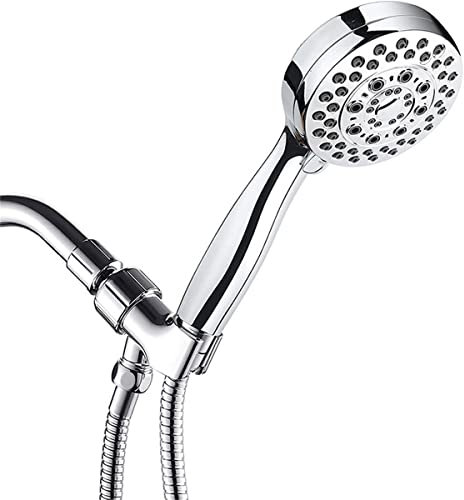 CWZZWS High Pressure Handheld Shower Head,5 Setting Showerhead 4.7 Detachable Showerhead Set with 5Ft Hose,Adjustable Bracket and Built in Power Wash to Clean Tub,Tile & Pets,Silver