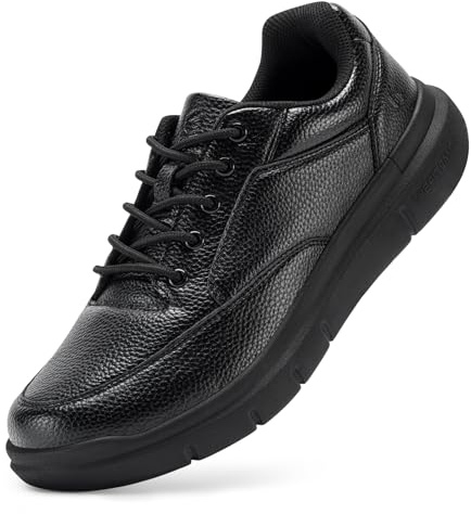 FitVille Mens Extra Wide Fit Leather Oxford Shoes Casual Non-Slip Lace up Business Dress Shoes, Black, 11 UK Wide