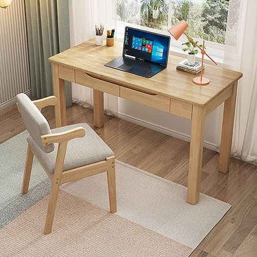Moderner Computertisch aus Massivholz mit Schubladen für Zuhause, Büro, Arbeitszimmer, Tisch mit Schreibtischplatte (99 cm, natürliches Finish)