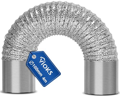 VIOKS Tubo flessibile da 4 metri, 100 mm, per sistemi di conduzione dell'aria da 100 R, tubo flessibile universale in alluminio, 100 mm, tubo di scarico per essiccatore, climatizzatore, mobile, cappa