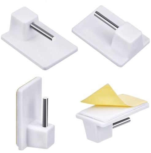 Confezione da 20 ganci autoadesivi per finestre, adesivi per aste per tende, bianco (angoli quadrati)