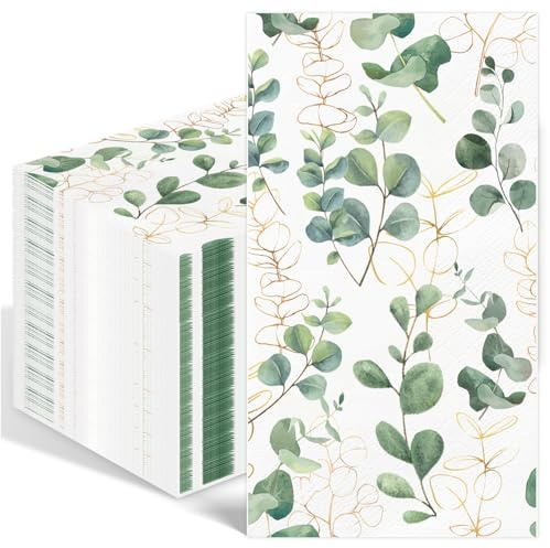 Bunte Papierservietten, Golden Eukalyptus, Eukalyptus-Servietten, Geburtstagsservietten, dekorierte Papierservietten, ideal für Ostern, Weihnachten, Partys, Hochzeiten, Taufe