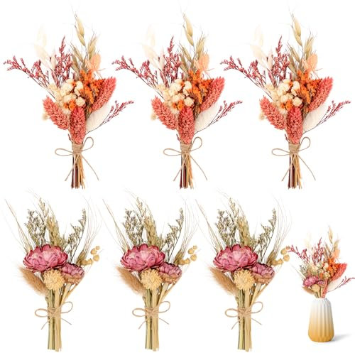6 Bündel Mini Boho Trockenblumenstrauß Klein Trockenblumen Blumen Natürliche Getrocknete Blumenstrauss für Boho Deko Bilderrahmen DIY Handwerk, Hochzeitsdeko & Party