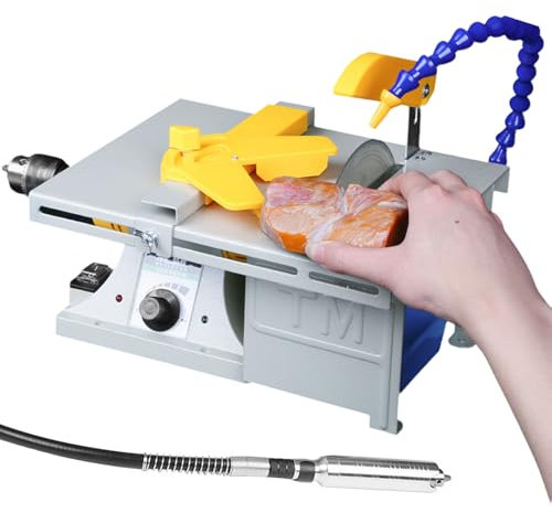 Lucidatrice per gioielli in pietra, macchina per lucidatura con tornio da banco da 850 W con velocità regolabile, macchina per sfaccettatura di gemme con manigliatubo, per rettifica, taglio e forat