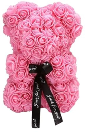 Orso di Rose con cuore rosso 25cm, fatto con Rose, Senza confezionato regalo per San Valentino, orsetto per fidanzata, Amica, orsacchiotto, teddy bear in Italia (Rosa Senza Scatola, 25cm)