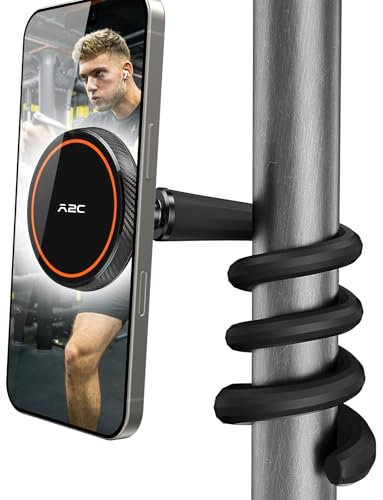 A2C Flexible Gooseneck Phone Holder for iPhone Mag safe, Long Arm Gym Magnetic Phone Holder for Treadmill Peloton, Portable Fitness Home Gym Accessory for 4.0''-7.0'' Smartphones