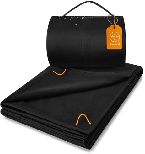 BEDELITE Large Waterproof 315GSM Camping Blanket 2.75LB, Lightweight Packable Blanket for Car, Foldable Fleece Stadium Blanket for Outdoor Sports, Wearable, Machine Washable, 55 x 80 Twin,Black