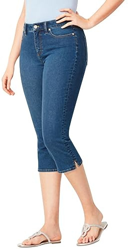 IQYU Jeans dam 7/8 längd stretch – caprijeans dam sommar 3/4 byxor korta jeans capribyxor hög midja jeans stretch dambyxor bermudashorts korta sportbyxor luftiga sommarbyxor caprileggings, Mörkblå
