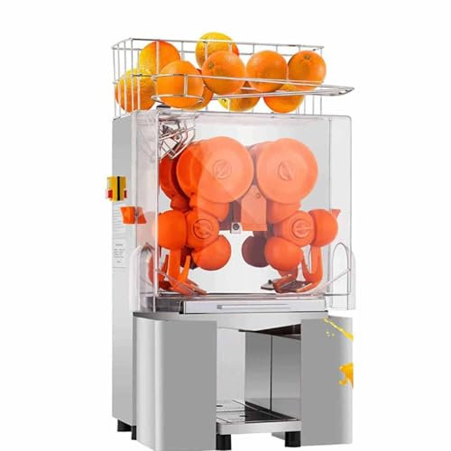 Exprimidor de naranjas comercial, acero inoxidable resistente, alta eficiencia, exprime 20 naranjas por minuto, incluye caja de filtro extraíble y cubos de recogida de pelado para un máximo