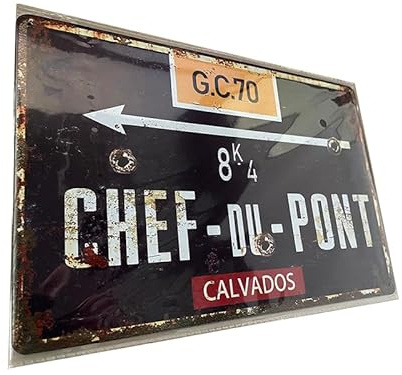 Targa in metallo vintage WWII Francia – Chef-du-Pont 30 x 20 cm – Normandia Retro cartello stradale in peltro – Decorazione per garage, bar o collezionisti