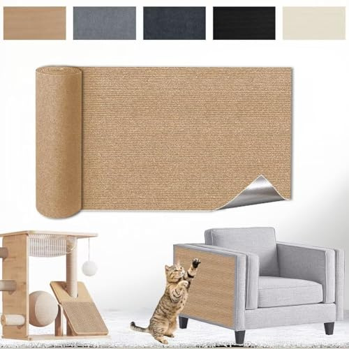 Kratzmatte Katze Selbstklebend - Kratzschutz Sofa Anti Kratz Folie Kratzwand für Katzen Frei DIY Geschnitten 30x100CM Khaki