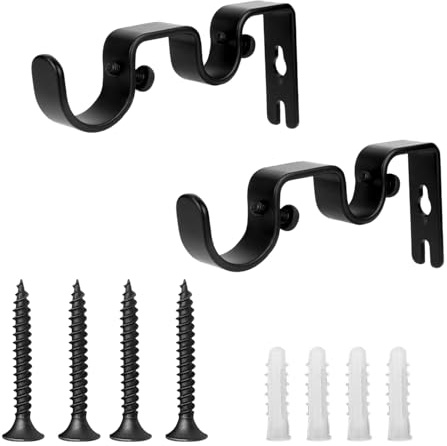 BOXOB 2pzs Soporte Doble para Barra de Cortinas, Reforzado, Ganchos Barra Cortinas Montaje en Pared Soporte Metálico para Hogar Oficina Sala Estar Dormitorio (Negro)