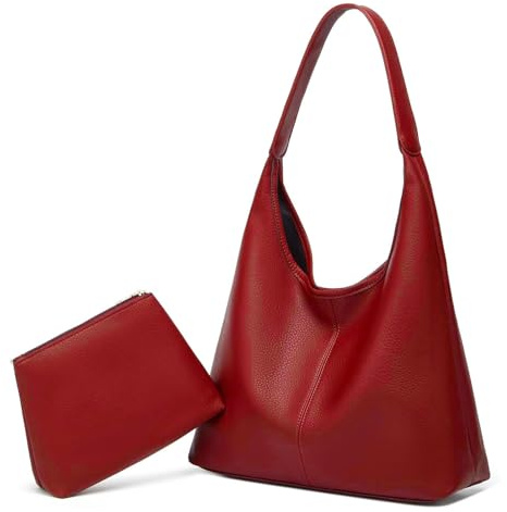 JEKAVA Umhängetasche Damen Gross Handtasche Universitätsstudent Schultertasche Leder Crossbody Bag Damen Breiter Gurt Handtasche zum Umhängen Set 2-Teiliges Set (Rot)