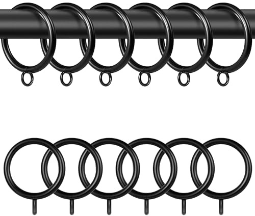 Mikniri Curtain Rings with Eyelets,48 Pack Metal Black Curtain Rings for Pinch Pleat Curtains,1.5 Inch Inner Diameter Drapery Rings Fits Up to 1.2 Inch Curtains Rod