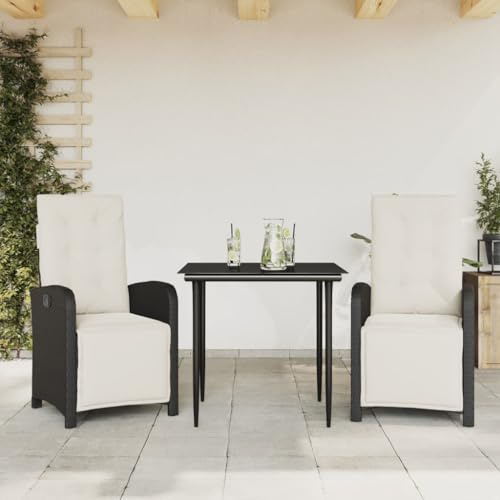 INLIFE 3-TLG. Bistro-Set mit Kissen Schwarz Poly Rattan,Möbel,Gartenmöbel,Gartenmöbel-Sets,Schwarz,36.6 KG,3212514