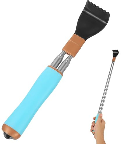 McBlast 1 Unidad Rascador Espalda Telescópico Inoxidable 21-54cm Azul | Doble varilla reforzada, mango ergonómico con bola de masaje, apto para ancianos y adultos, alivia el picor, fácil manejo.
