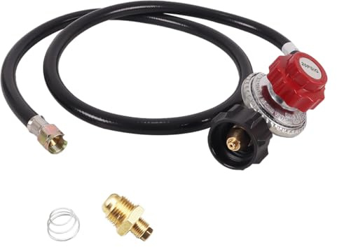 Gutol Regulador de propano ajustable de alta presión (0-20 PSI), manguera roja tipo QCC-1 de 1,3 m (4,3 pies) con adaptador de latón, repuesto para mangueras de quemador de gas