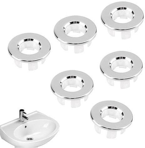 6 PCS Sink Overflow Ring, Metal Sink Overflow Cover | Replacement Insert Hole Cover, Trim Cap Ring Brass Basin, Round Cover Repair, Overflow Cap for Bathroom & Kitchen Basin