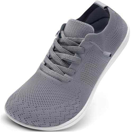VXGGVX Womens Barefoot Shoes Non Slip Barefoot Tennis Running Shoes Zero Drop Breathable Walking Gym Workout Minimalist Fashion Sneakers Wide Toe Box Light Gray 9.5