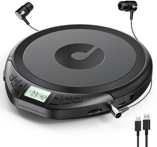 CD Player Tragbar: KOVCDVI Tragbarer CD-Player mit LCD-Display Schwarz | Unterstützt CD-R/CD-RW/MP3-Wiedergabe, Kopfhöreranschluss, BBS/POP/ROCK/JAZZ/CLAS Soundmodi